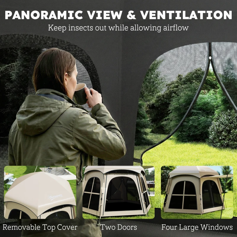 Outsunny Pop Up Tent 3000mm Waterproof Instant Camping Tent 3-4 Person with 2 Doors 4 Windows Khaki