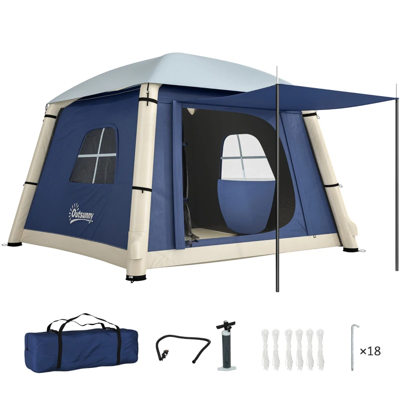 Outsunny Inflatable Camping Tent w/ Hand Pump, Easy Setup 1/2 Person Blow Up Tent, Dark Blue