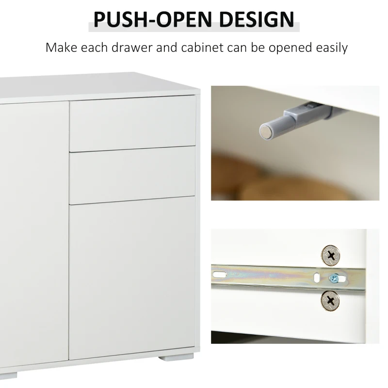 HOMCOM Komoda szafka Anrichte, 2 szuflady, Push-Click, 117 cm x 36 cm x 74 cm, Biały