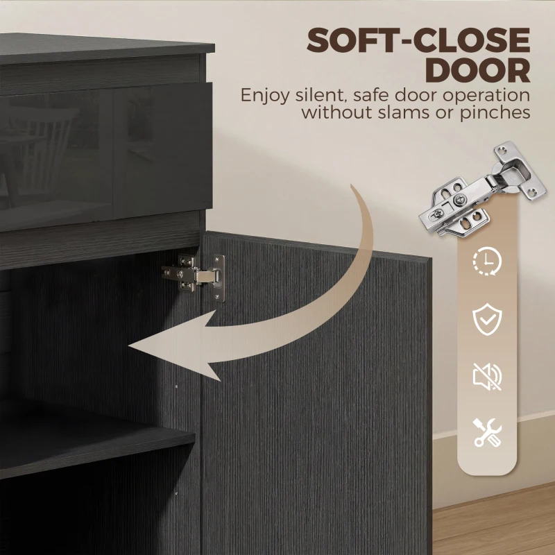HOMCOM Nowoczesny Kredens, Szafka z 5 Szufladami, Regulowaną Półką, Drzwi Soft-Close, Czarny Wysoki Połysk