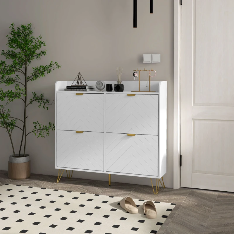 HOMCOM Meuble à chaussures 4 abattants, avec étagère réglable, rangement chaussure 106 x 24 x 102 cm, blanc(m-10)
