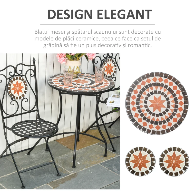 Outsunny Mobilier Gradina 3 Piese – 2 Scaune & Masa Mozaic Metalica