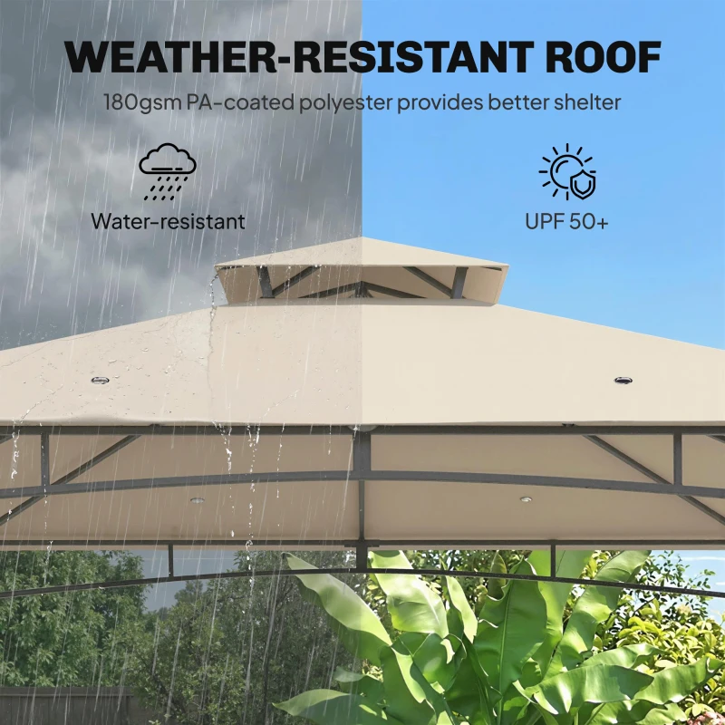 Outsunny 3 x 3 m Gazebo, Garden Gazebo with 2-Tier Roof, Metal Frame, Khaki