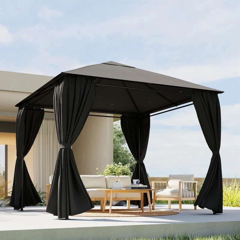 Outsunny 4 Pack Replacement Gazebo Curtains Privacy Panel for Most 3 x 3 m Gazebo, Outdoor Shelter Sidewalls, Dark Grey