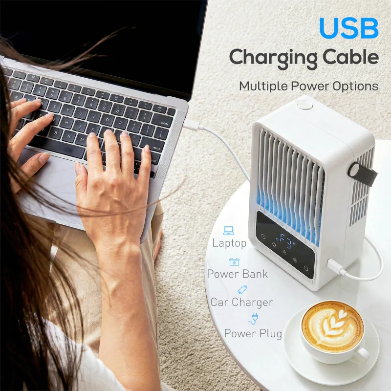 HOMCOM Portable Air Conditioner, 4-in-1 Mini Air Cooler with 3 Wind Speed, 2 Mist Mode, 7 Colour RGB Light, Black