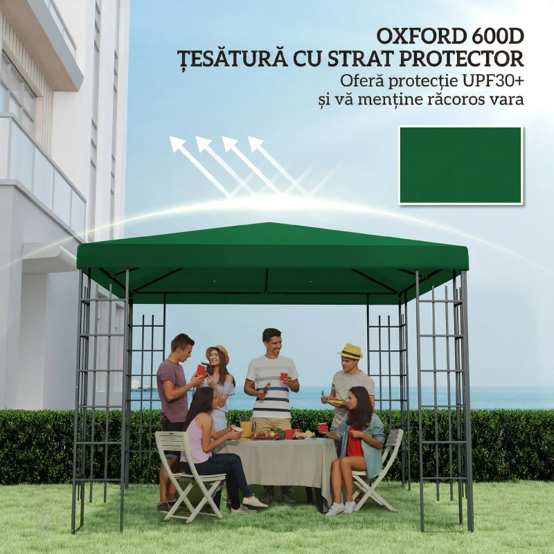 Outsunny Acoperiș pentru Foișor de Grădină 3x3 m din Material Textil Oxford 600D cu Orificii de Drenaj, Verde