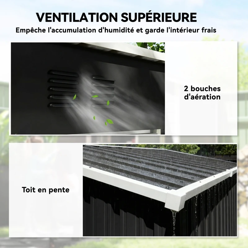 Outsunny Abri de Jardin en Métal Adossable 2 Grilles d'Aération Toit Incliné Anti-UV 163x90x179cm Gris Anthracite