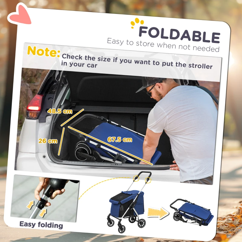 PawHut Wózek dla psa i kota, składany, do 10 kg, granatowy