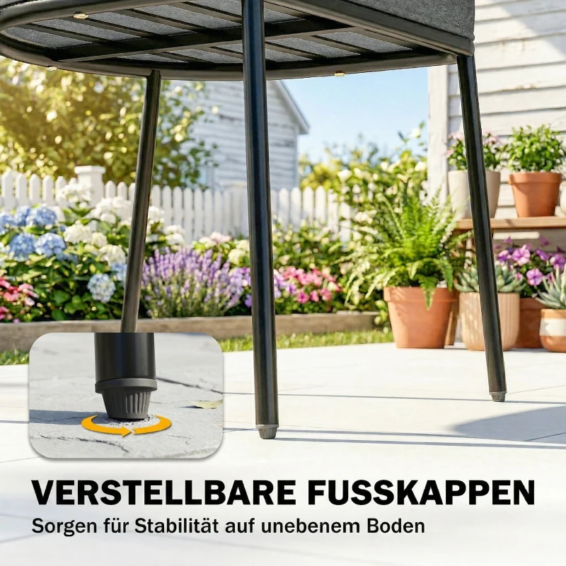 Outsunny Gartenstühle 2 Stück Polyrattan Gartensessel mit waschbar Kissen Verstellbare Füße Stahlrahmen, UV-beständig