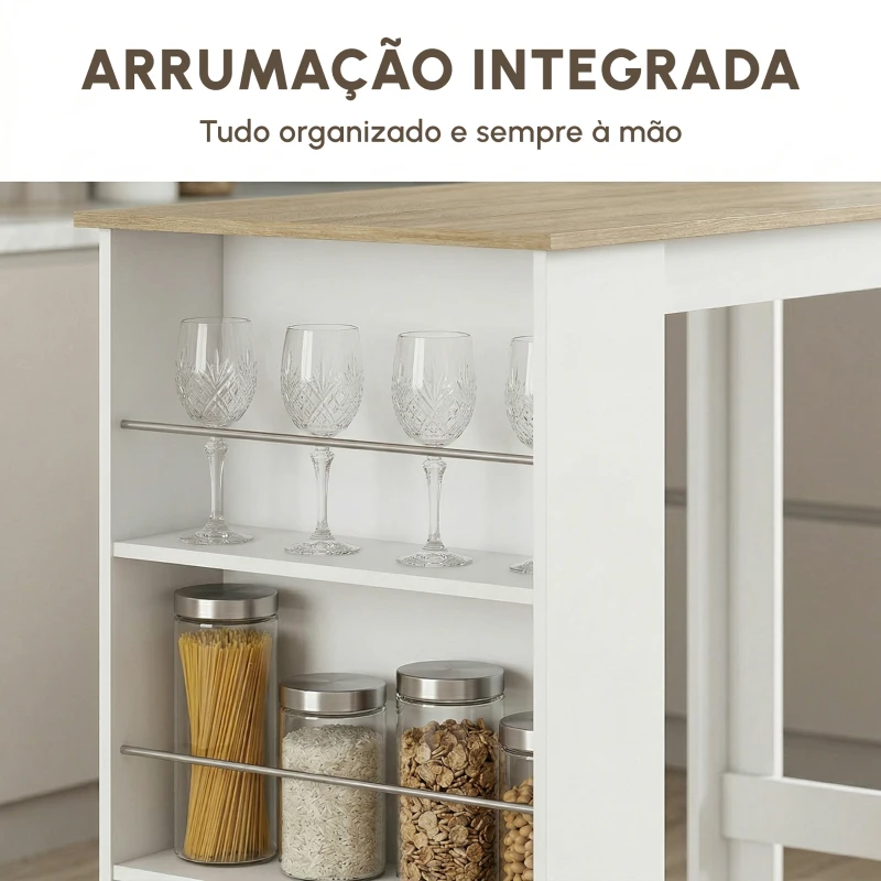 HOMCOM Mesa de Bar de Bistrô com 3 Prateleiras com Suporte Estilo Moderno para Cozinha e Sala de Jantar 112x57x106 cm Branco