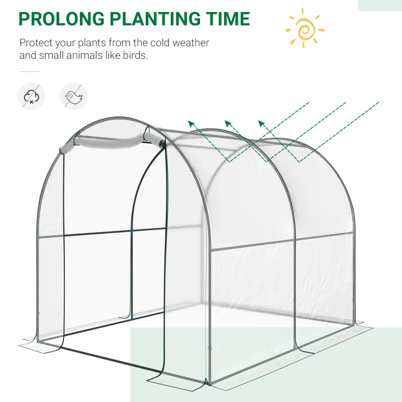 Outsunny Walk-in Tunnel Greenhouse with Roll-up Door, Transparent Polytunnel Greenhouse with Steel Frame and Plastic Cover, 2.5 x 2m