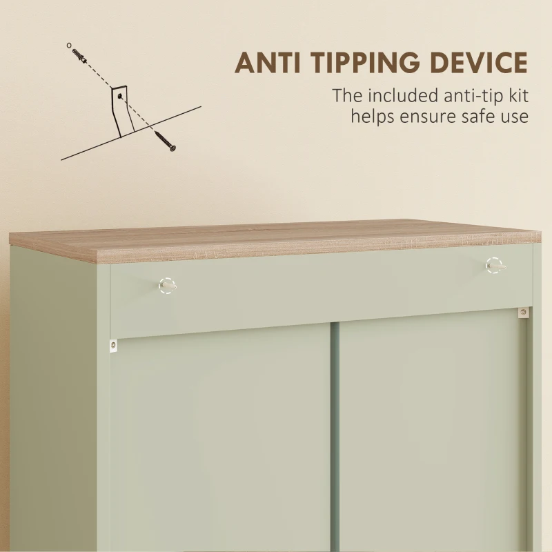 HOMCOM Freestanding Kitchen Cupboard, 4-Door Storage Cabinet with Adjustable Shelves, Modern Kitchen Pantry, 170cm, Green