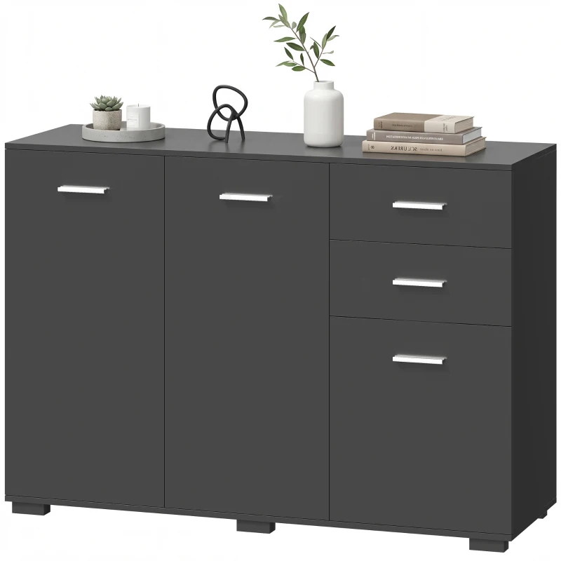 HOMCOM Sideboard, Modern Storage Cabinet with 2 Drawers, 3 Doors and Adjustable Shelves, Black