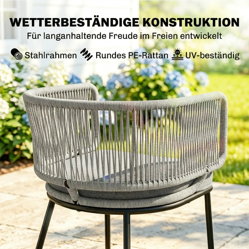 Outsunny Gartenstühle 2 Stück Polyrattan Gartensessel mit waschbar Kissen Verstellbare Füße Stahlrahmen, UV-beständig