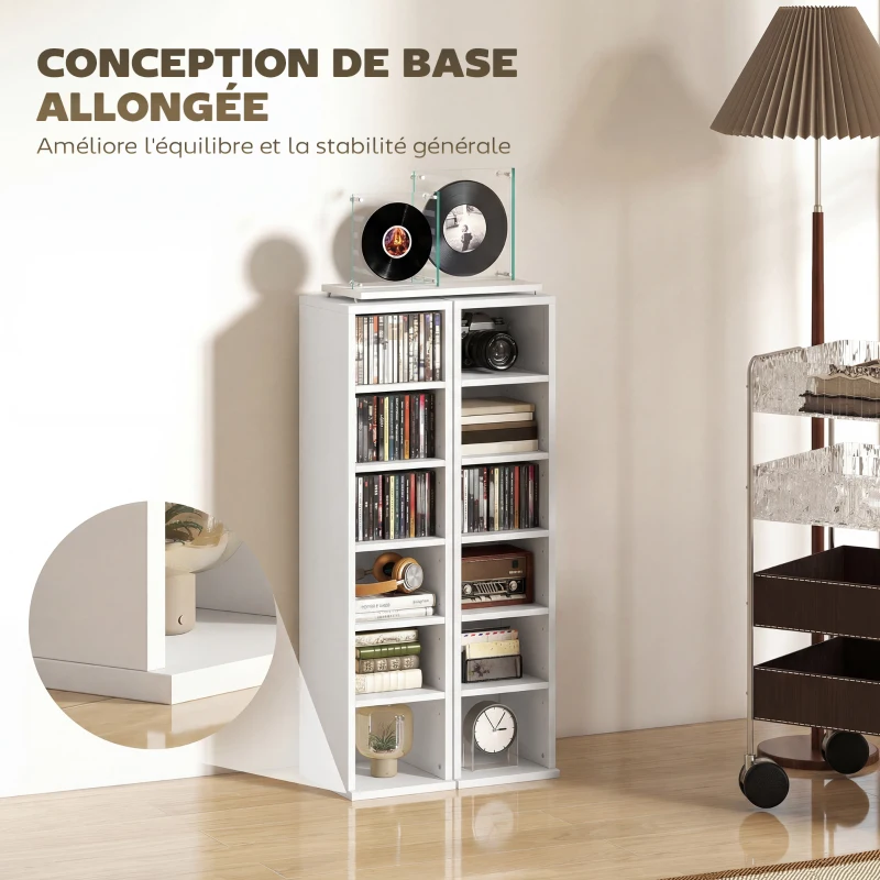HOMCOM Lot de 2 étagères colonnes armoire de rangement CD-DVD 12 compartiments 21 x 22,5 x 88,5 cm capacité 204 CD blanc