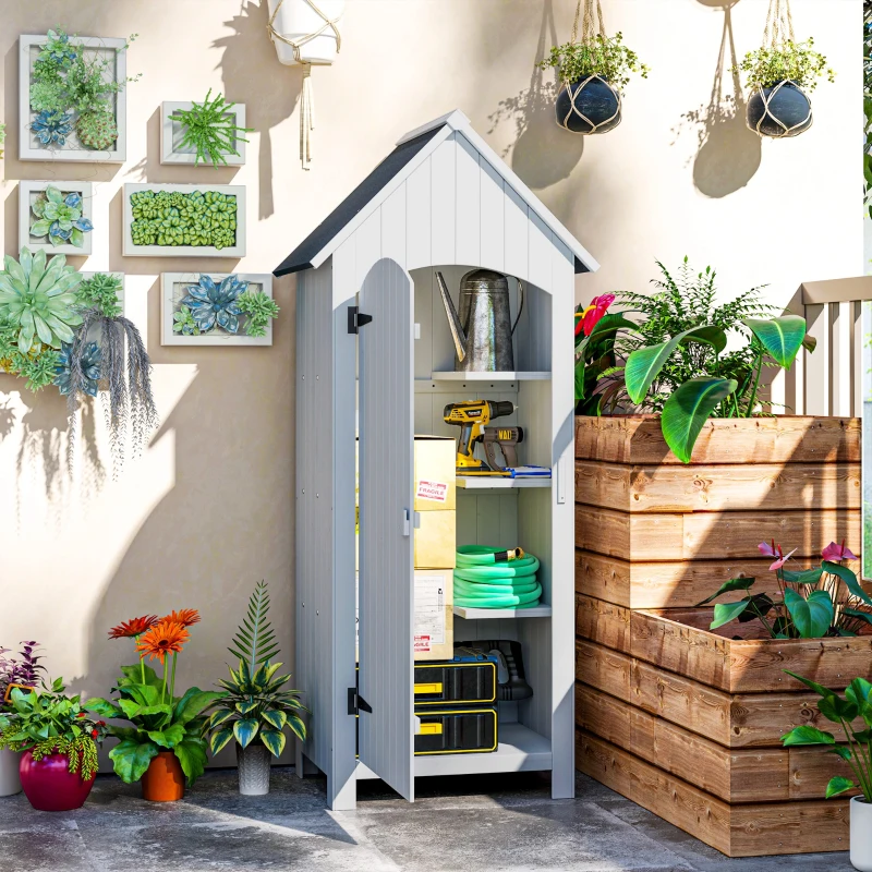 Outsunny Abri de jardin en bois cabane de jardin exterieur armoire de jardin avec toit bitumé 3 étagères porte avec loquet rangement et stockage extérieurs pour terrasse 77,5 x 54,2 x 179,5 cm blanc