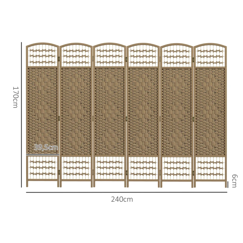 HOMCOM Paravent intérieur en bois séparateur de pièce cloison pliable 6 panneaux 240 x 170 cm bois naturel