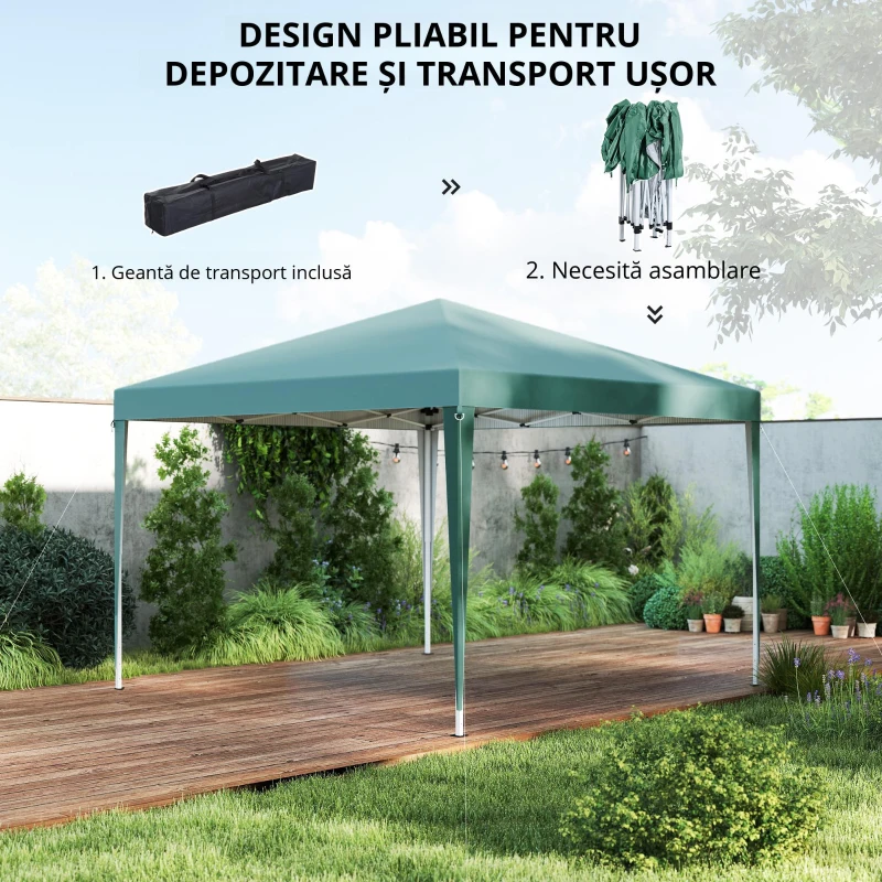 Outsunny Foisor Schelet in Otel Pliabil Invelis in Tesatura Oxford Verde 3x3m