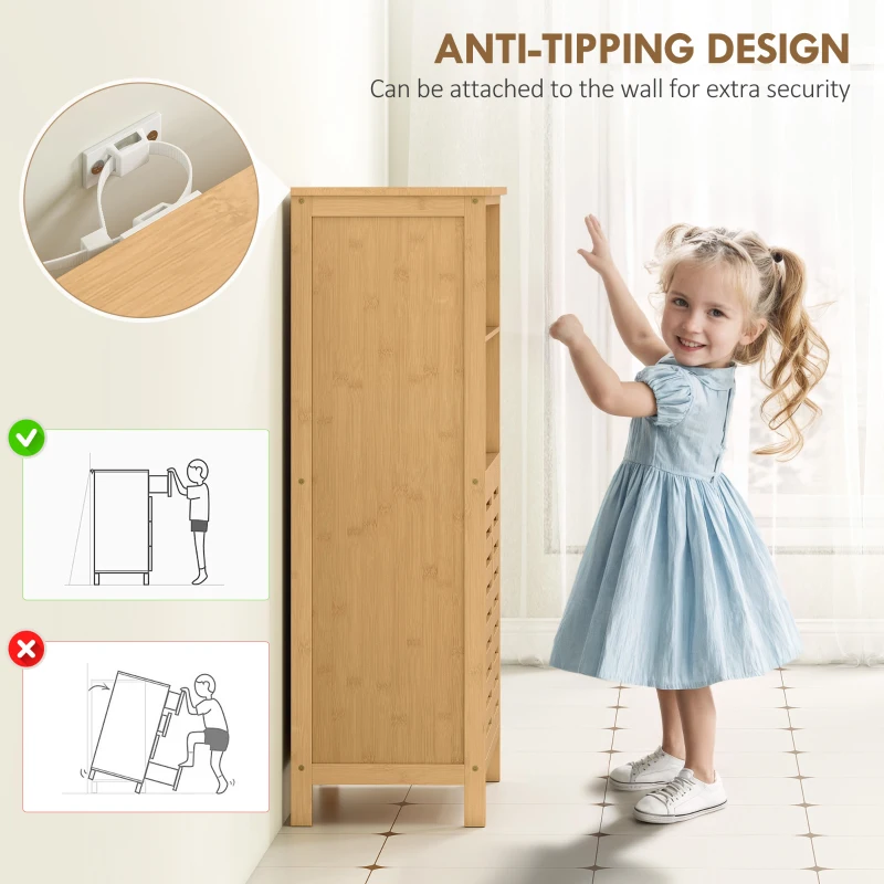 Szafka łazienkowa z bambusa kleankin, z drzwiami z żaluzjami, 2 półki, 1 szafka, 50 cm x 29 cm x 92 cm, naturalna