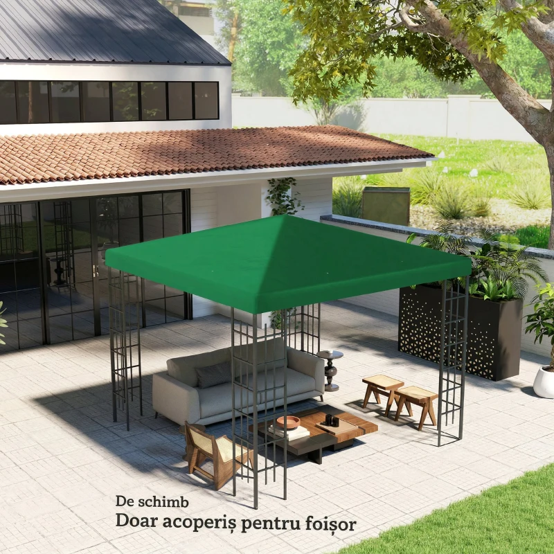 Outsunny Acoperiș pentru Foișor de Grădină 3x3 m din Material Textil Oxford 600D cu Orificii de Drenaj, Verde