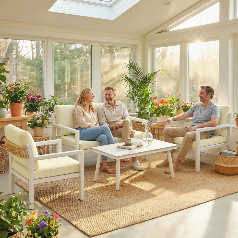 Outsunny 4 Seater Rattan Garden Furniture Set with 2 Armchairs, Loveseat, Coffee Table, Garden Sofa Set with Cushions, Brown