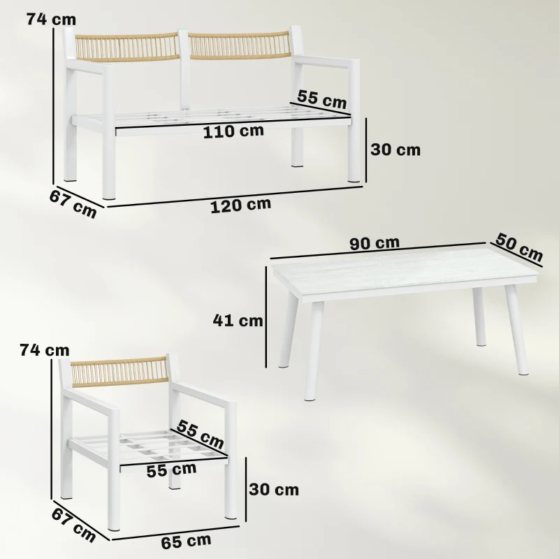 Outsunny 4 Seater Rattan Garden Furniture Set with 2 Armchairs, Loveseat, Coffee Table, Garden Sofa Set with Cushions, Brown