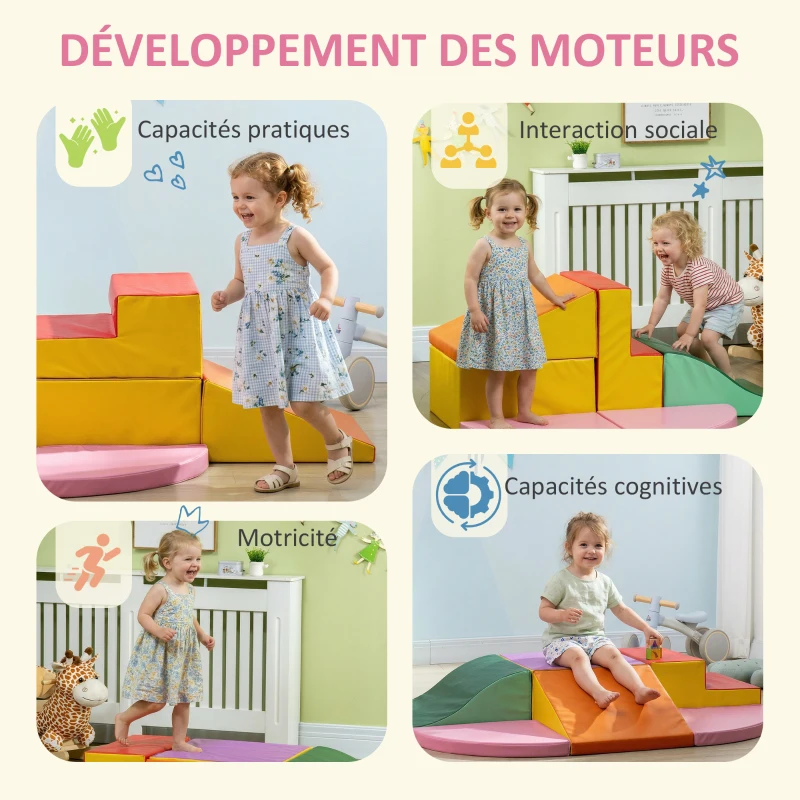 HOMCOM 6 blocs de construction en mousse XXL pour enfants - normes EN71-1-2-3 - mousse EPE Revêtement synthétique