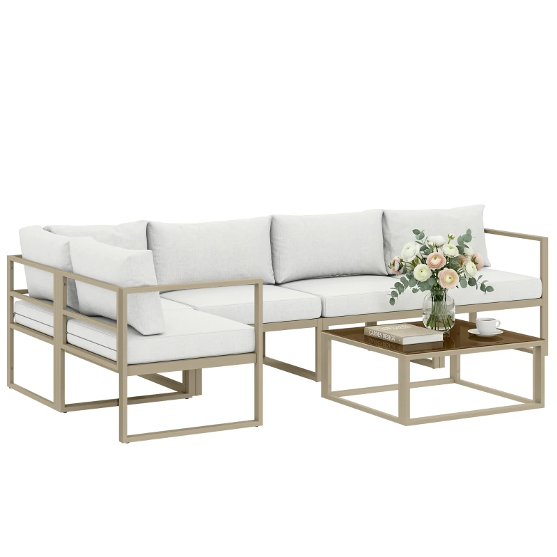 Outsunny 5 Seater Aluminium Garden Furniture Set, Garden Sofa Set with Thick Cushions for Patio and Balcony, Outdoor, White