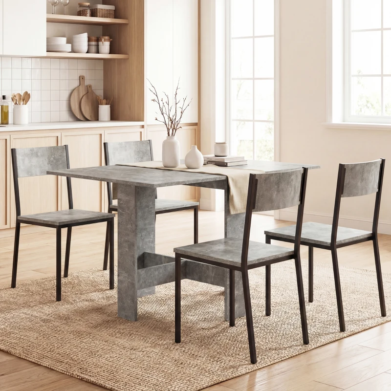 HOMCOM Folding Dining Table, Space-Saving Drop Leaf Kitchen Table for 4-6 People Grey