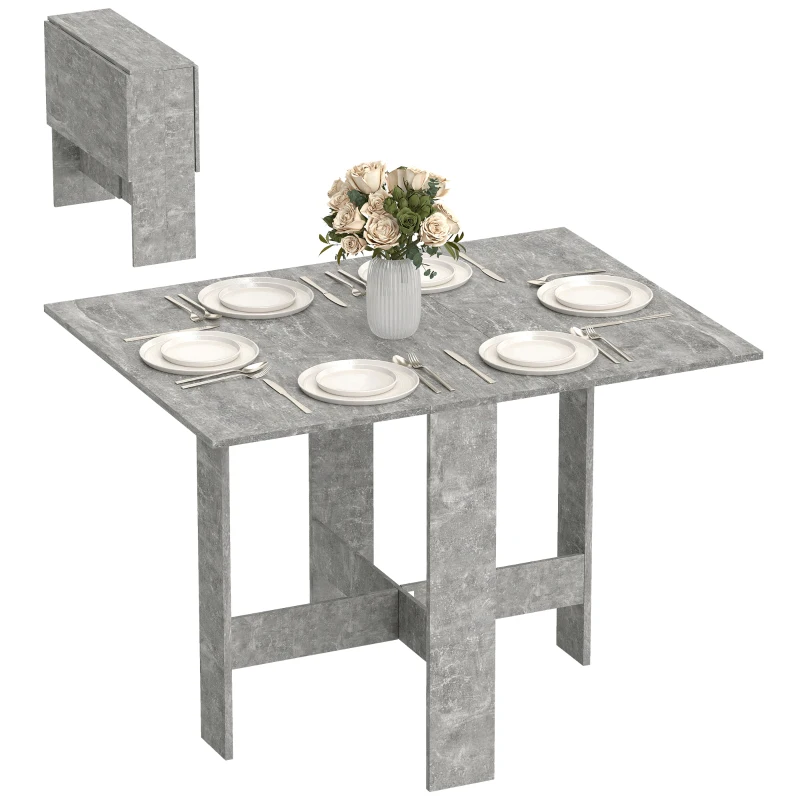HOMCOM Folding Dining Table, Space-Saving Drop Leaf Kitchen Table for 4-6 People Grey