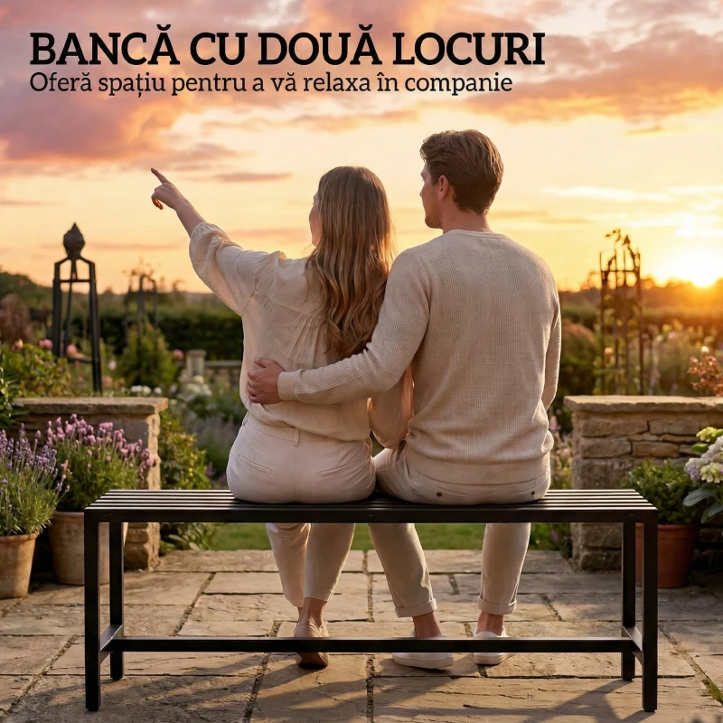 Outsunny Bancă Grădină din Metal și Oțel
