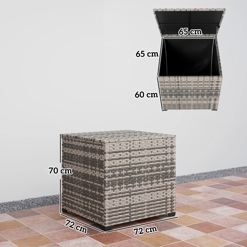 Outsunny 253L Garden Storage Box, Rattan Deck Box with Zipped Liner, Safe Pneumatic Rod, Patio Storage Container, Mixed Grey
