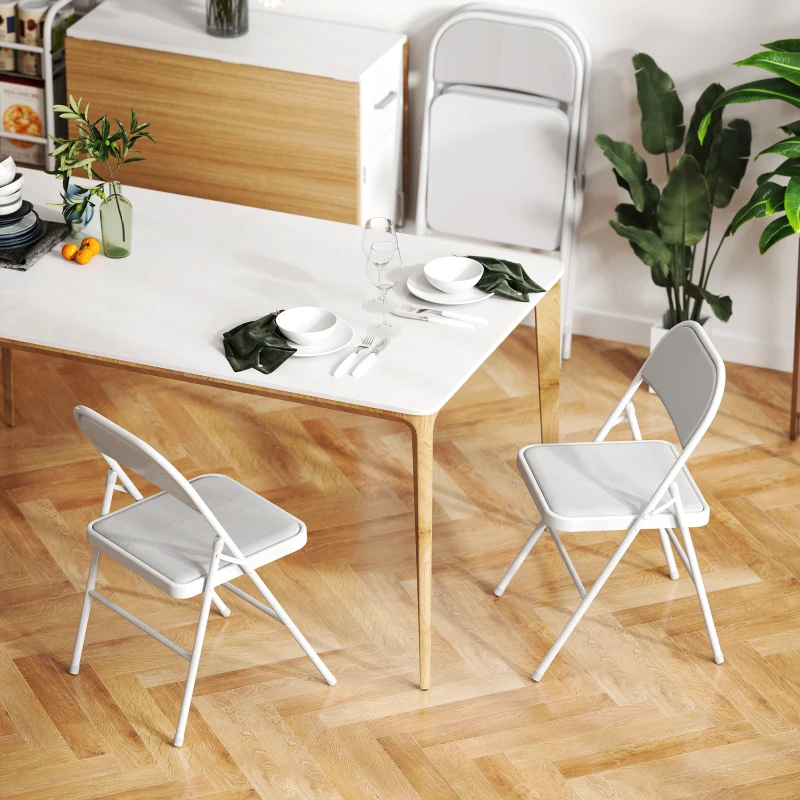 HOMCOM Lot de 4 chaises pliantes chaises de salle à manger portables cadre en acier 45 x 46 x 78 cm blanc