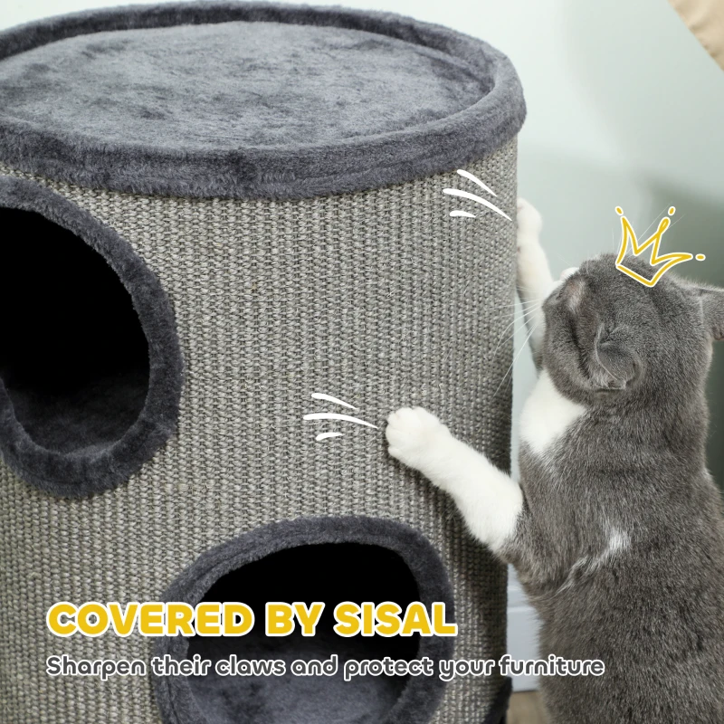 PawHut Drapak dla Kota z 3 Poziomami, z Matą do Drapania z Sizalowego Sznura, Drapak dla Kota, 38 cm x 38 cm x 70 cm, Szary