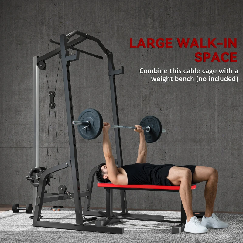 SPORTNOW Power Cage Power Rack with 15-Level Squat Rack, Cable Pulley System, Lat Pulldown & Pull Up Bar