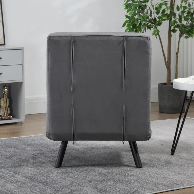HOMCOM Fauteuil convertible 1 place fauteuil-lit chauffeuse 3 en 1 dossier réglable oreiller tissu velours 63x73x81cm gris