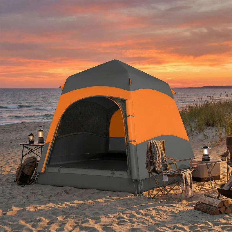 Outsunny Double Layer Instant Pop Up Tent with Rainfly, Portable Camping Shelter with Sewn-in Groundsheet and Carry Bag, Orange
