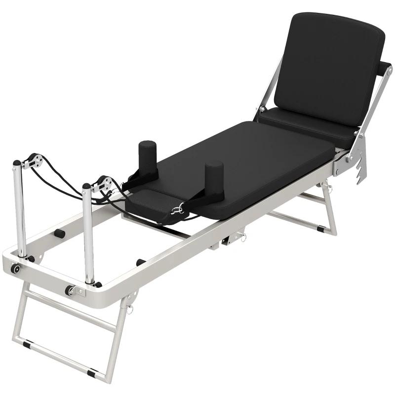 SPORTNOW Máquina Reformer Pilates Dobrável Sistema Híbrido 4 Molas e 5 Cordas Silencioso Aço 195x56x88 cm Branco