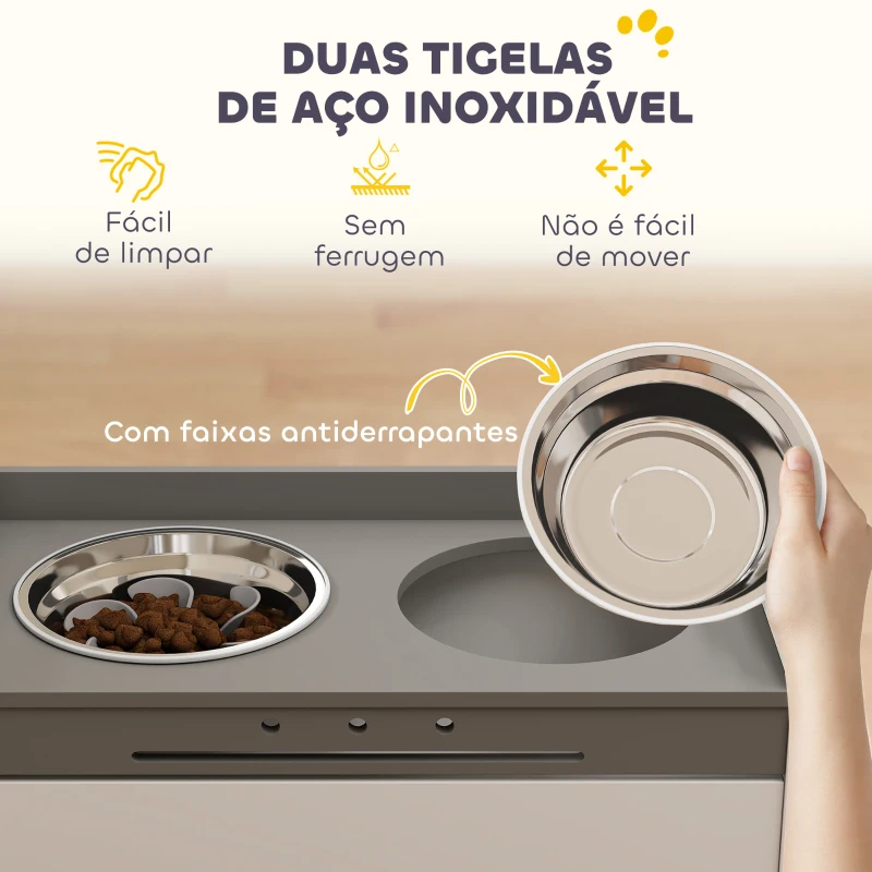 PawHut Comedouro Elevado para Cães com Armário de Armazenamento 2 Tigelas com Anéis Antiderrapantes 60x30x35,5cm Branco