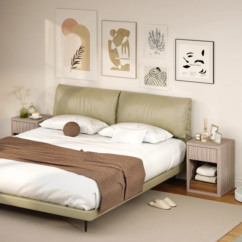 HOMCOM Modern Bedside Table Set of 2, Bedside Cabinet with Drawer and Open Shelf, Side End Table, Nightstand for Bedroom, Oak