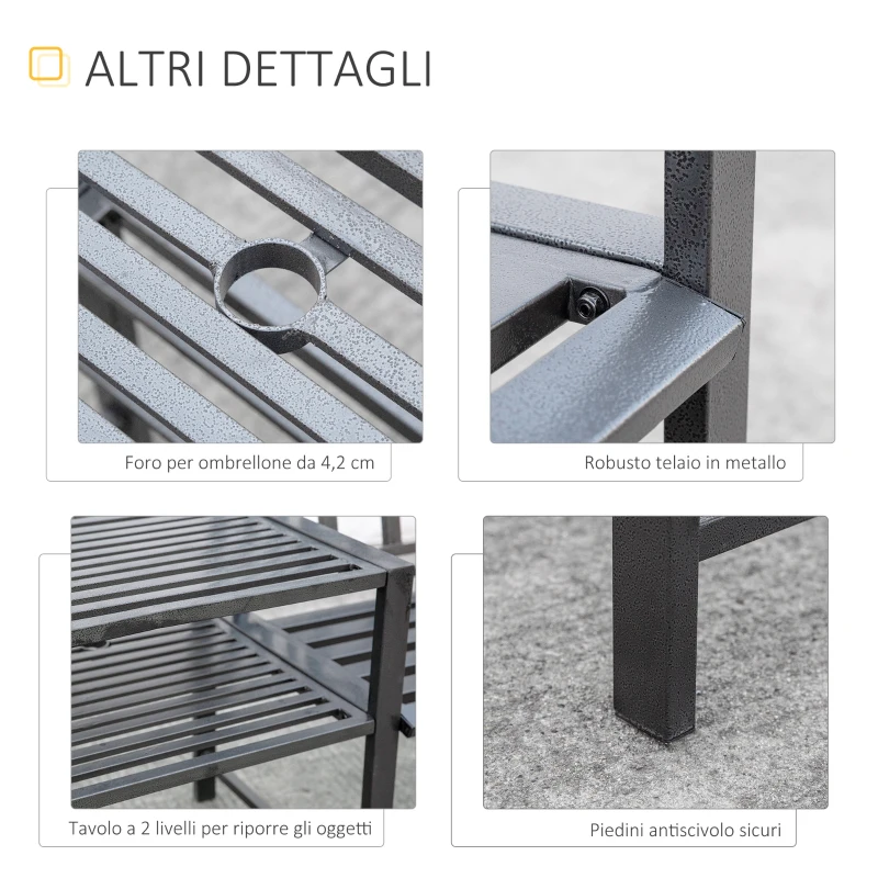 Outsunny Panchina da Giardino Moderna 2 Posti con Tavolino e Foro per Ombrellone Arredamento da Esterno 165x56x85.5cm Nero