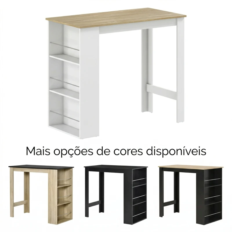 HOMCOM Mesa de Bar de Bistrô com 3 Prateleiras com Suporte Estilo Moderno para Cozinha e Sala de Jantar 112x57x106 cm Branco