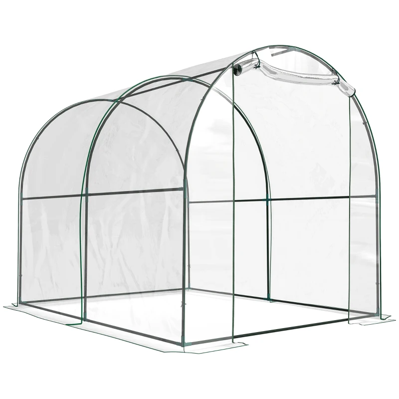 Outsunny Walk-in Tunnel Greenhouse with Roll-up Door, Transparent Polytunnel Greenhouse with Steel Frame and Plastic Cover, 2.5 x 2m