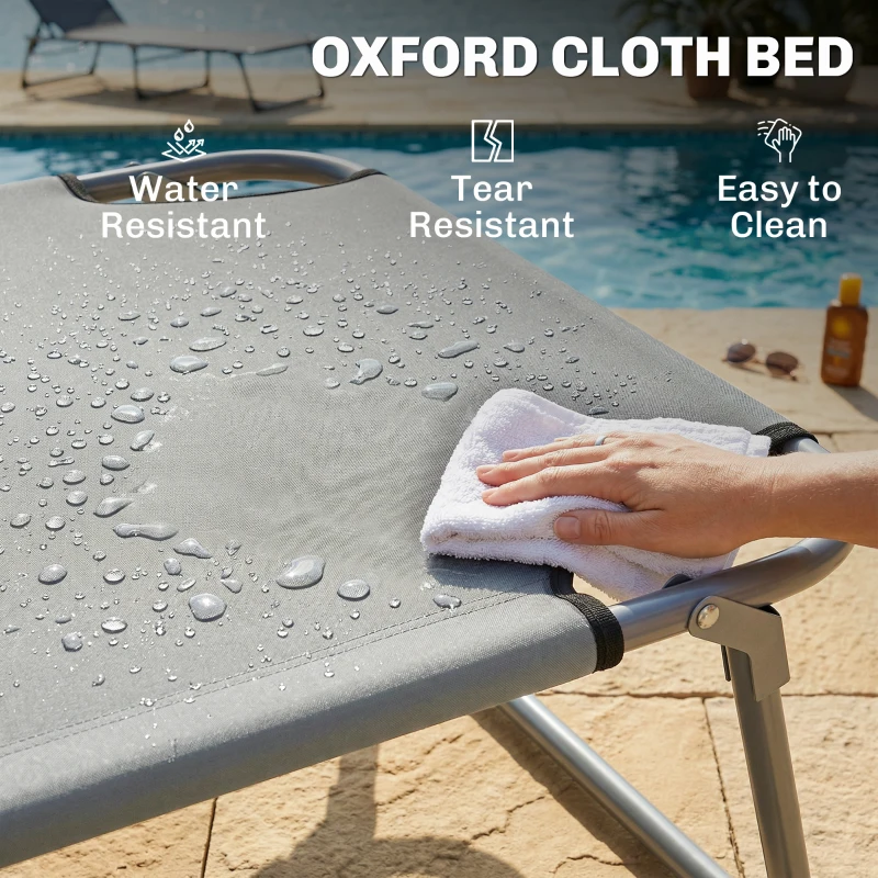 Outsunny Folding Sun Lounger with Canopy, Reclining Sunbed with 4-Position Adjustable Backrest, 600D Oxford Cloth, Portable Garden Lounger Recliner Chair for Beach, Camping, Patio, Light Grey