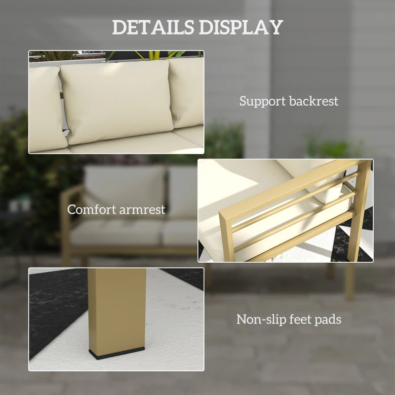 Outsunny Garden Bench with Cushions, 3-Seater Sofa with Backrest, Armrest and Back Cushions, 185 x 66 x 64cm, Cream White