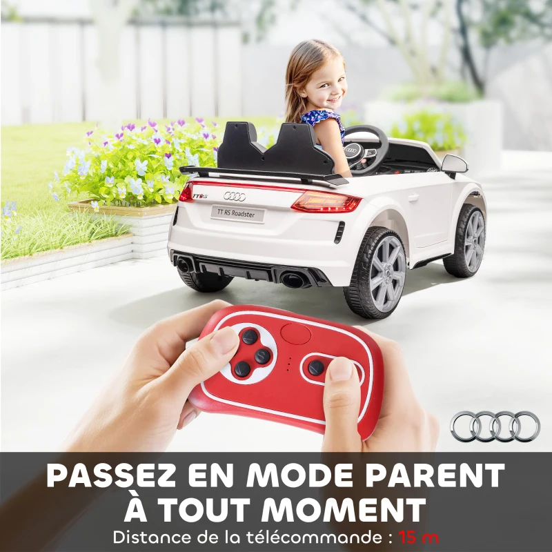 HOMCOM Voiture électrique enfant véhicule électrique enfant Audi TT RS 12 V 30 W V. Max. 3 Km/h télécommande 2,4G Effets sonores + Lumineux Blanc(m-5)