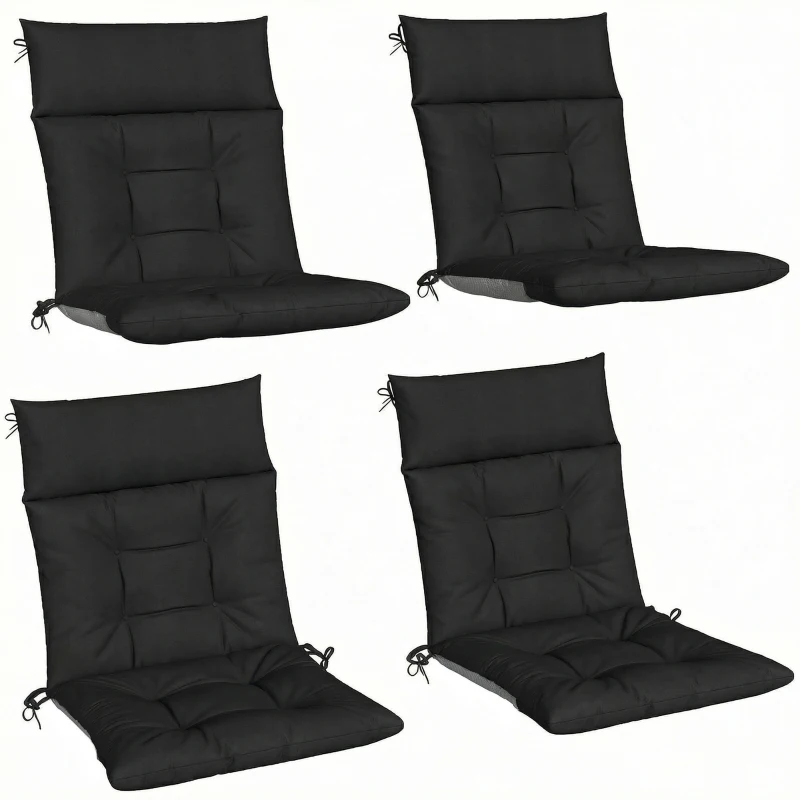 Outsunny Patio Chair Cushions Set of 4, Waterproof Non-Slip Lounge Chair Cushions, 112x53cm, Black