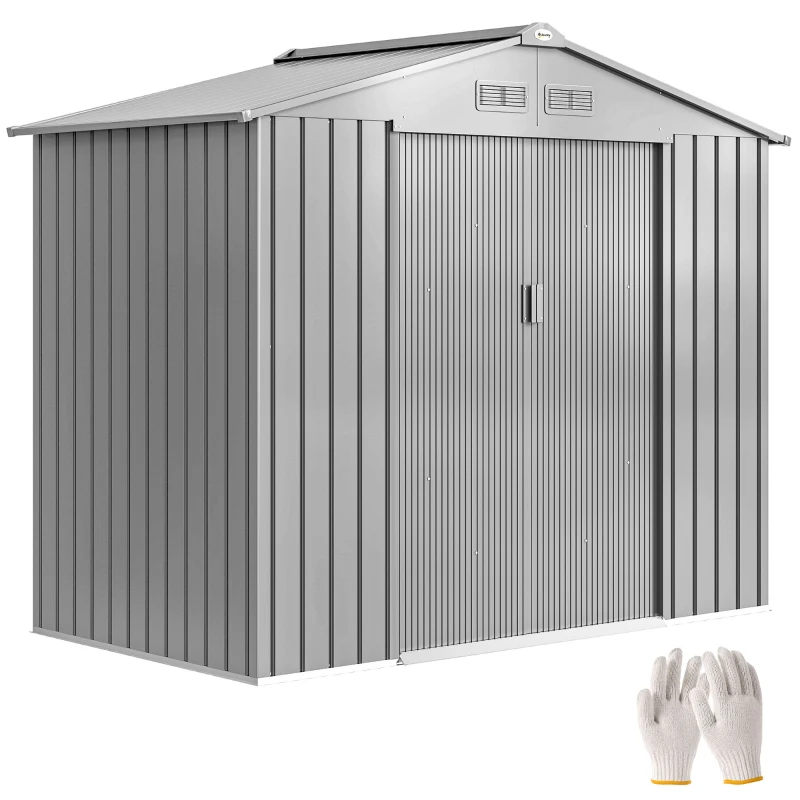 Outsunny 7 x 4ft Lockable Metal Garden Tool Storage Shed Storage - Light Grey