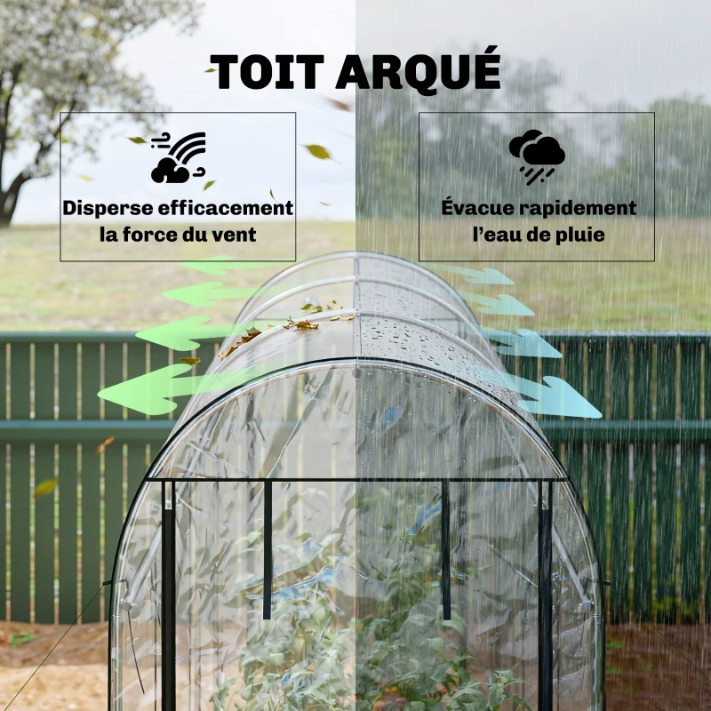 Outsunny Serre tunnel de jardin 3 m², serre de jardin, cadre en acier galvanisé, 8 portes roulantes, 295x100x197cm, transparent