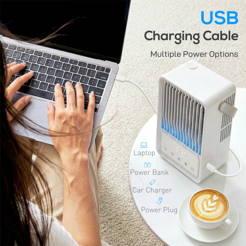 HOMCOM Portable Air Conditioner, 4-in-1 Mini Air Cooler with 3 Wind Speed, 2 Mist Mode, 7 Colour RGB Light, White